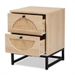 Pemberly Row Modern Brown Wood and Black Metal 2-Drawer End Table with Rattan