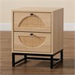 Pemberly Row Modern Brown Wood and Black Metal 2-Drawer End Table with Rattan