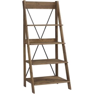 Pemberly Row 68&quot Solid Wood Ladder Bookcase with 4-Fixed Shelves in Brown