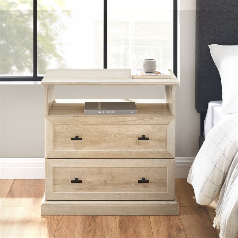 Pemberly Row Engineered Wood 2-Drawer Bedroom Nightstand in White Oak
