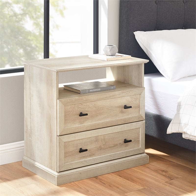 Pemberly Row Engineered Wood 2-Drawer Bedroom Nightstand in White Oak
