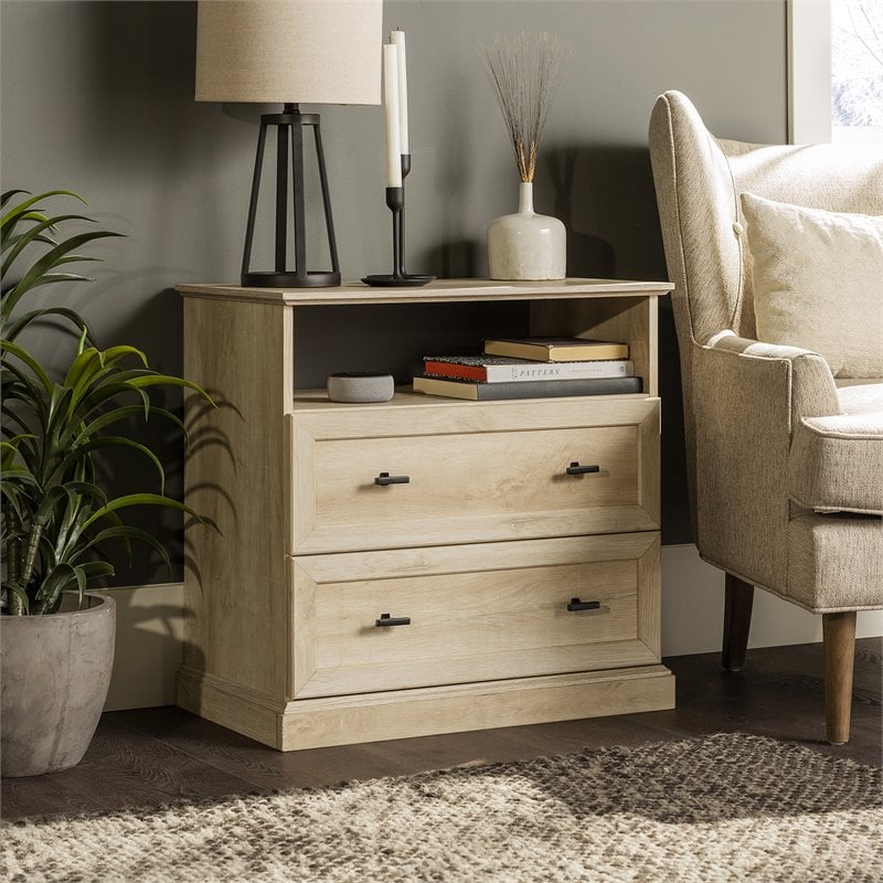 Pemberly Row Engineered Wood 2-Drawer Bedroom Nightstand in White Oak