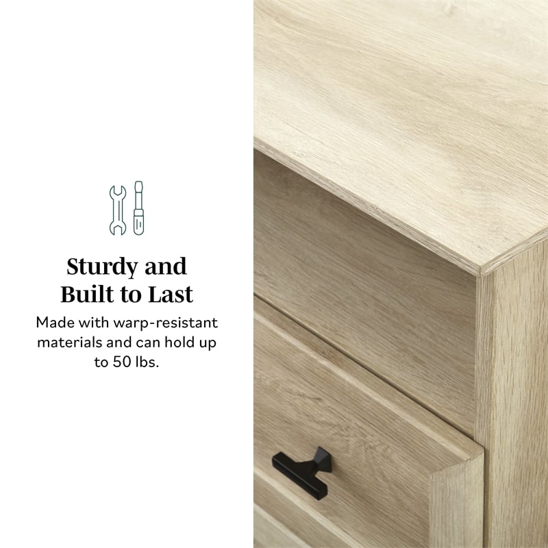 Pemberly Row Engineered Wood 2-Drawer Bedroom Nightstand in White Oak