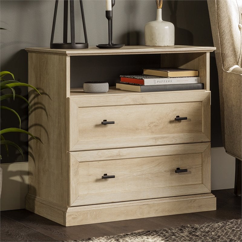 Pemberly Row Engineered Wood 2-Drawer Bedroom Nightstand in White Oak