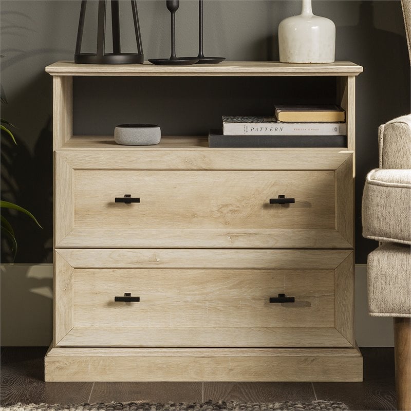 Pemberly Row Engineered Wood 2-Drawer Bedroom Nightstand in White Oak