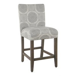 Pemberly Row 24&quot Wood & Fabric Parsons Counter Stool in Gray Medallion