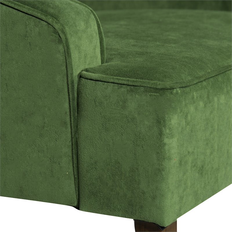 Pemberly Row Traditional Wood and Velvet Swoop Arm Accent Chair in Green