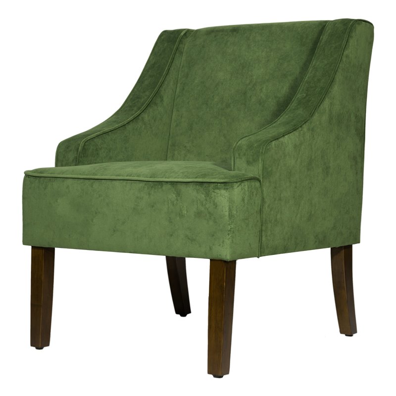 Pemberly Row Traditional Wood and Velvet Swoop Arm Accent Chair in Green