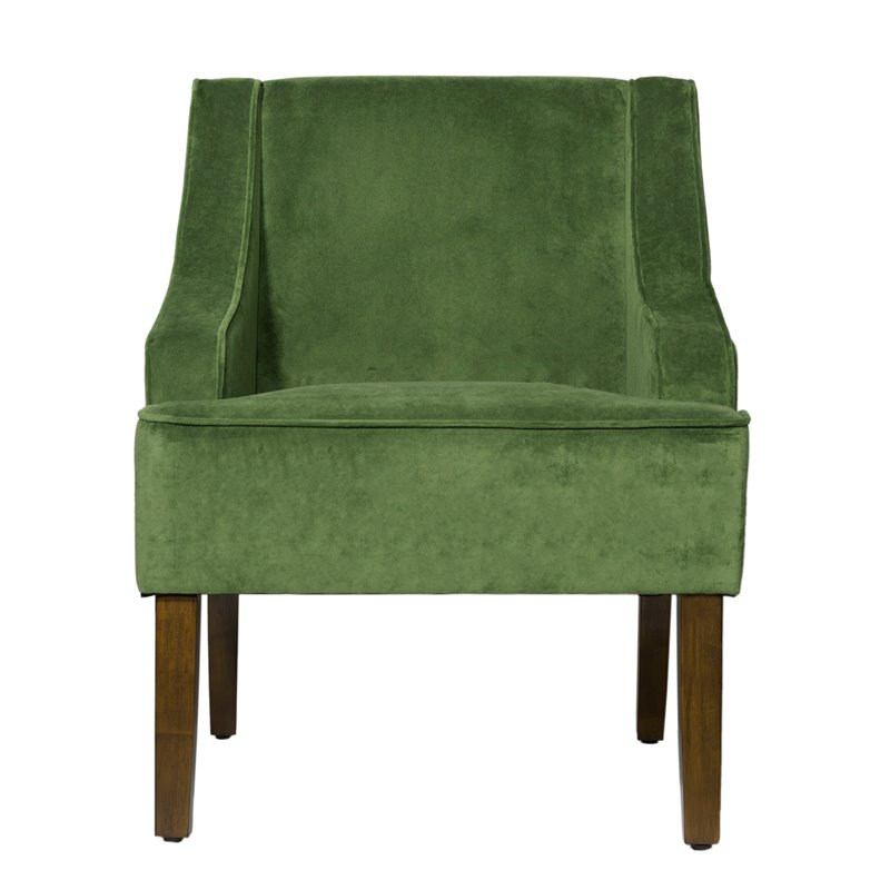 Pemberly Row Traditional Wood and Velvet Swoop Arm Accent Chair in Green