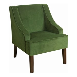 Pemberly Row Traditional Wood and Velvet Swoop Arm Accent Chair in Green