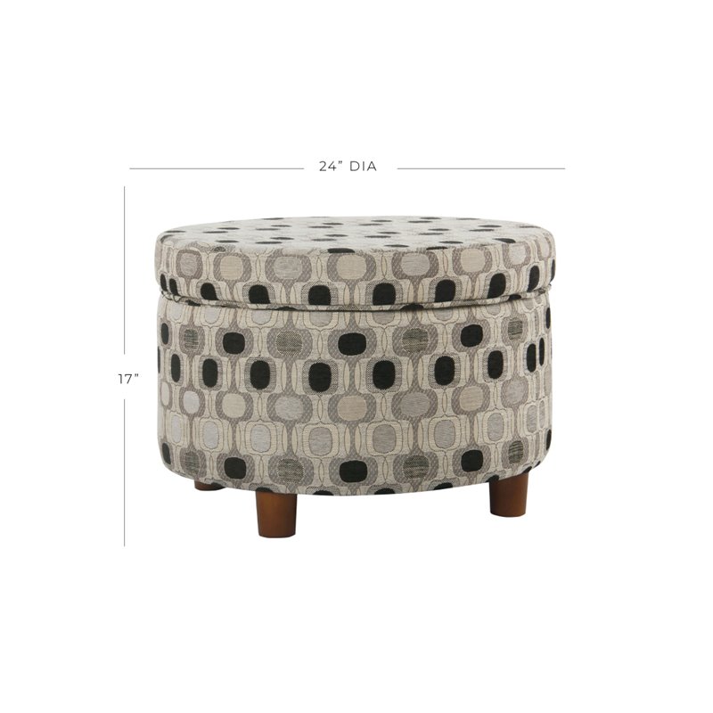 Pemberly Row Round Transitional Wood and Fabric Storage Ottoman in Multi-Color