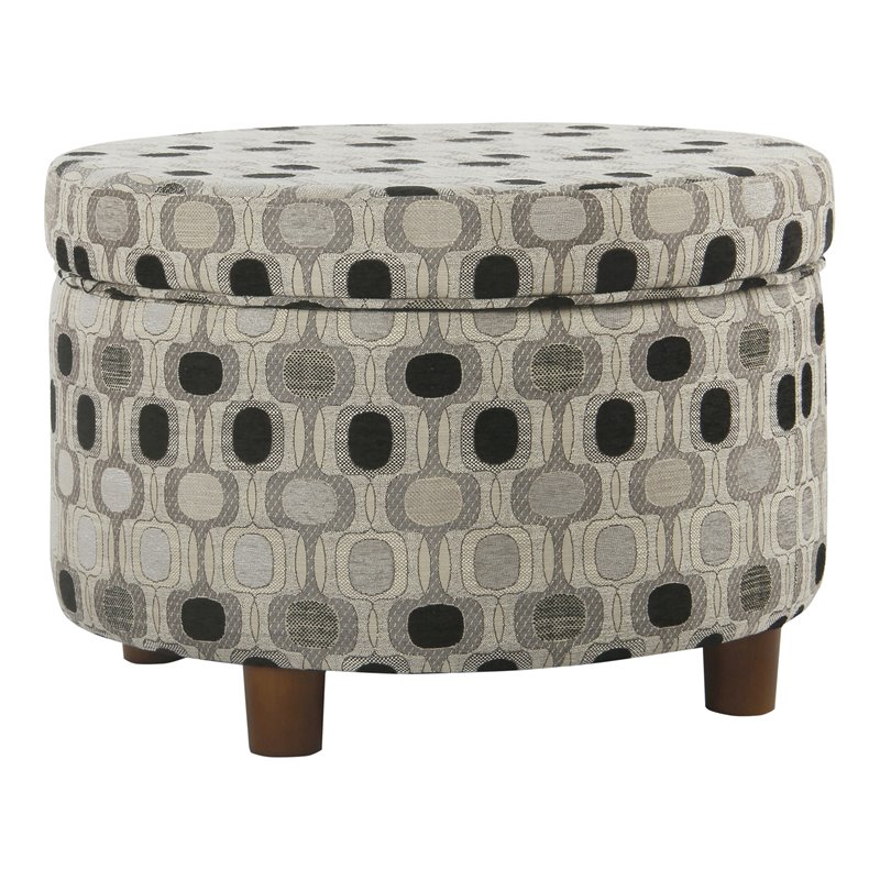 Pemberly Row Round Transitional Wood and Fabric Storage Ottoman in Multi-Color