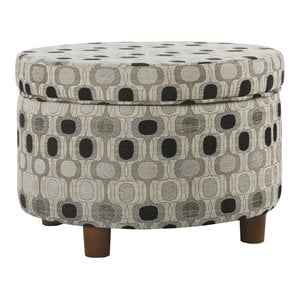 Pemberly Row Round Transitional Wood and Fabric Storage Ottoman in Multi-Color