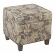 Pemberly Row Square Fabric Floral Pattern Ottoman with Lift Off Lid - Brown/Gray