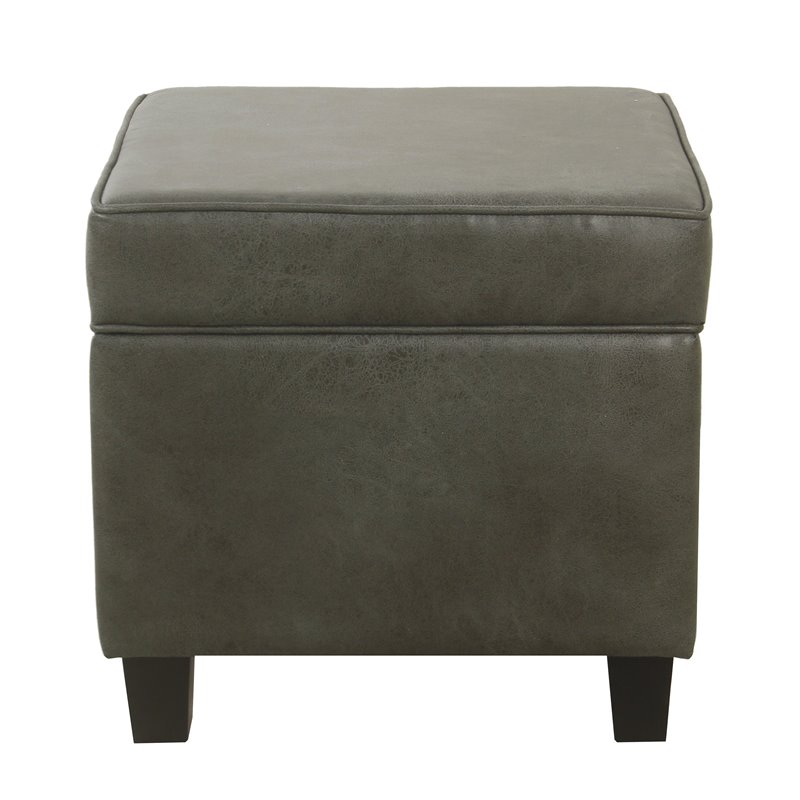 Pemberly Row Square Transitional Faux Leather Ottoman with Lift Off Top in Gray