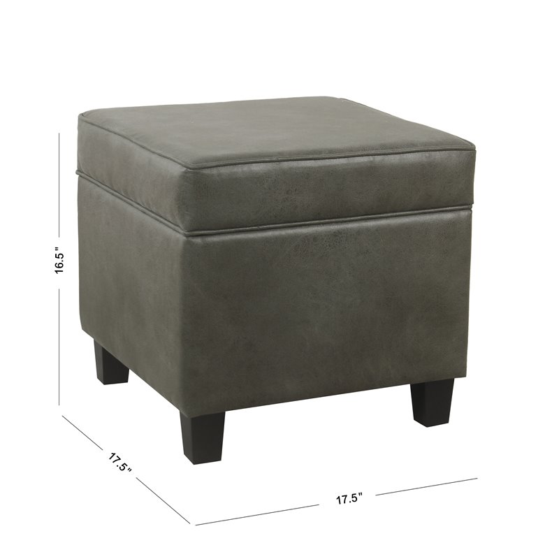 Pemberly Row Square Transitional Faux Leather Ottoman with Lift Off Top in Gray