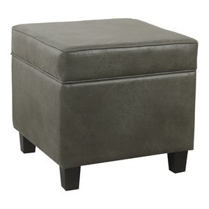 Pemberly Row Square Transitional Faux Leather Ottoman with Lift Off Top in Gray
