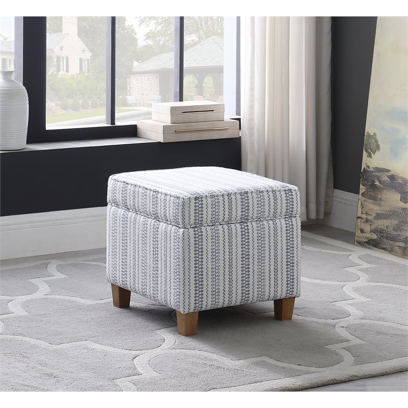 Pemberly Row Square Wood and Fabric Ottoman with Lift Off Lid in Blue