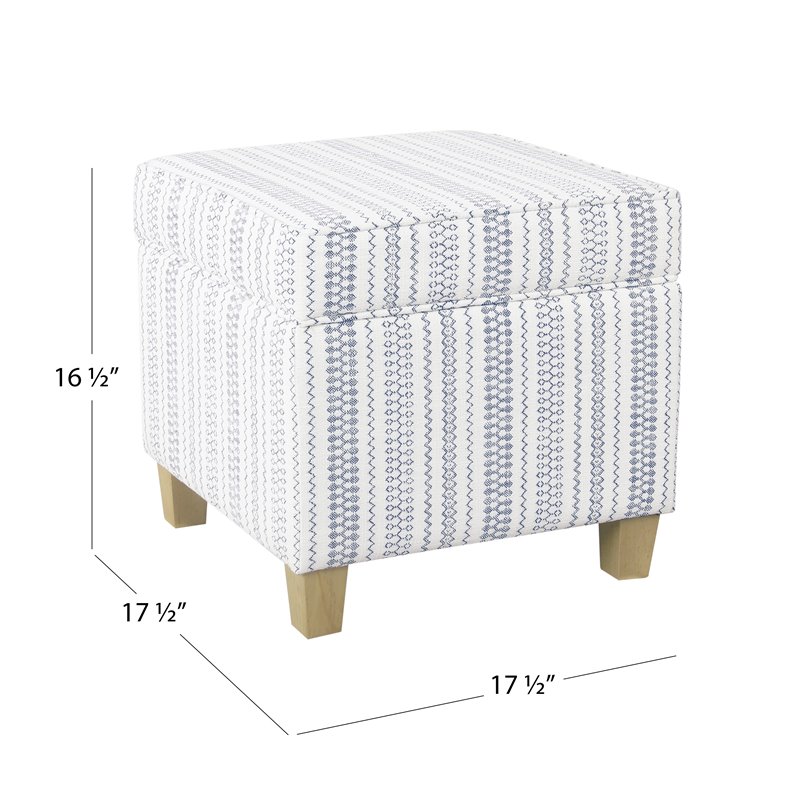Pemberly Row Square Wood and Fabric Ottoman with Lift Off Lid in Blue