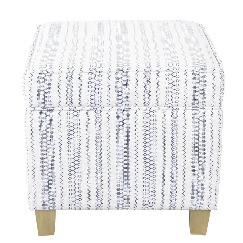 Pemberly Row Square Wood and Fabric Ottoman with Lift Off Lid in Blue