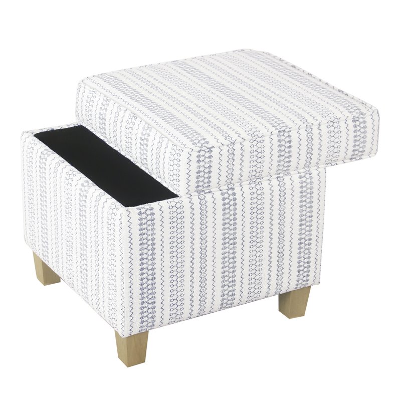 Pemberly Row Square Wood and Fabric Ottoman with Lift Off Lid in Blue