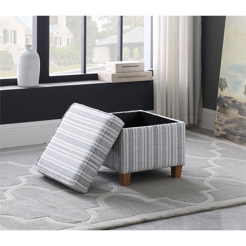 Pemberly Row Square Wood and Fabric Ottoman with Lift Off Lid in Blue
