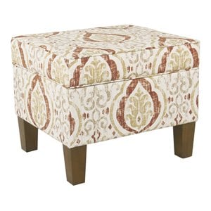 Pemberly Row Square Fabric Storage Ottoman in Burnt Orange and Cream