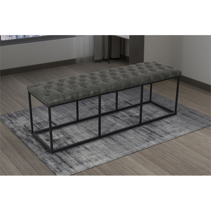 Pemberly Row Modern Faux Leather Large Ottoman with Button Tufting in Gray