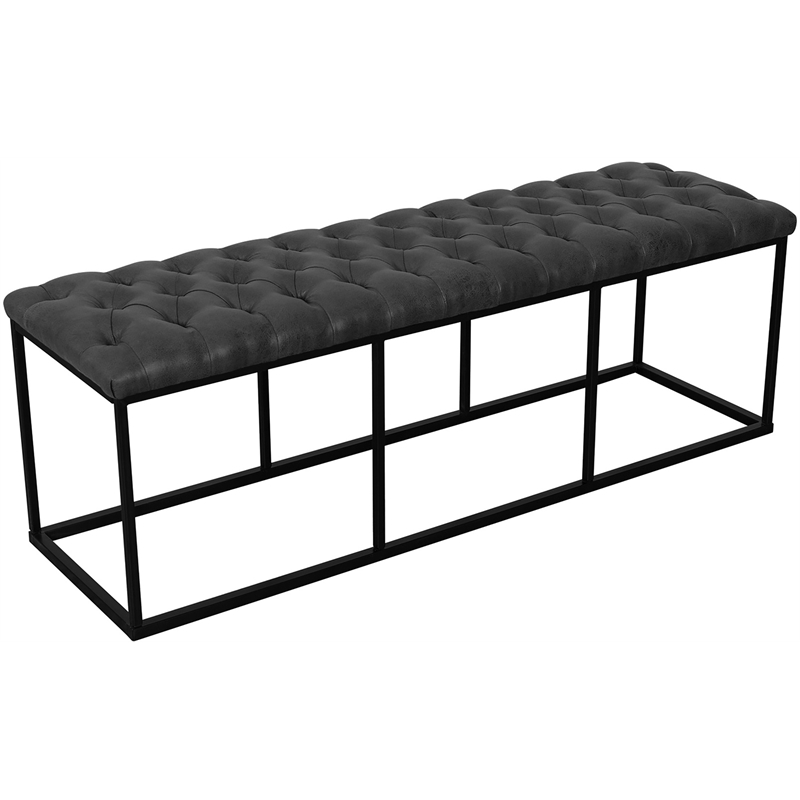 Pemberly Row Modern Faux Leather Large Ottoman with Button Tufting in Gray