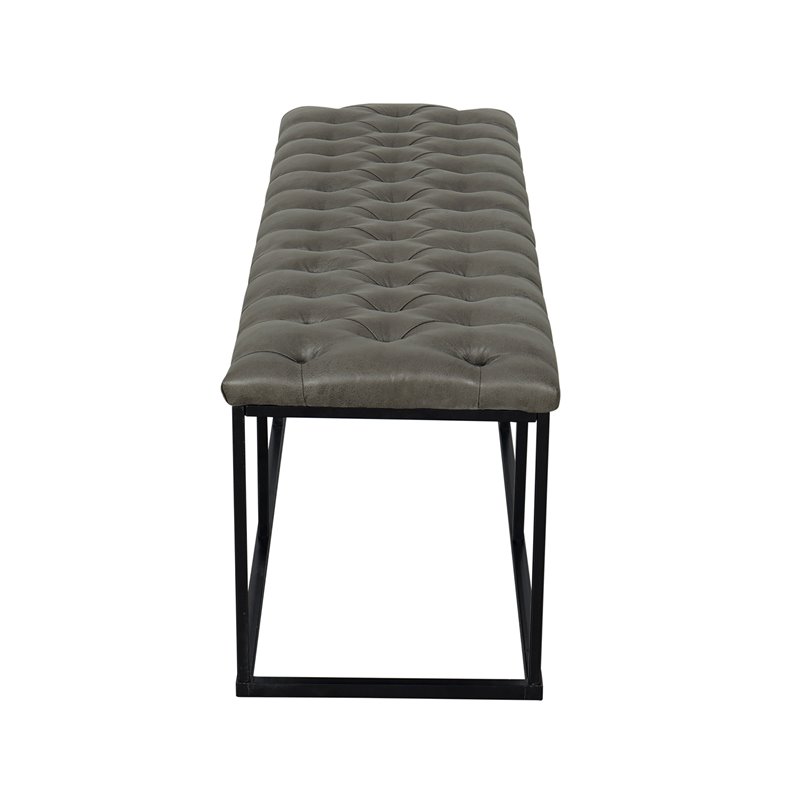 Pemberly Row Modern Faux Leather Large Ottoman with Button Tufting in Gray