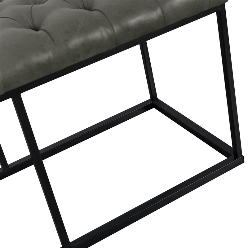 Pemberly Row Modern Faux Leather Large Ottoman with Button Tufting in Gray