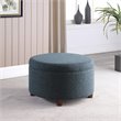 Pemberly Row Round Transitional Fabric Large Storage Ottoman in Textured Navy