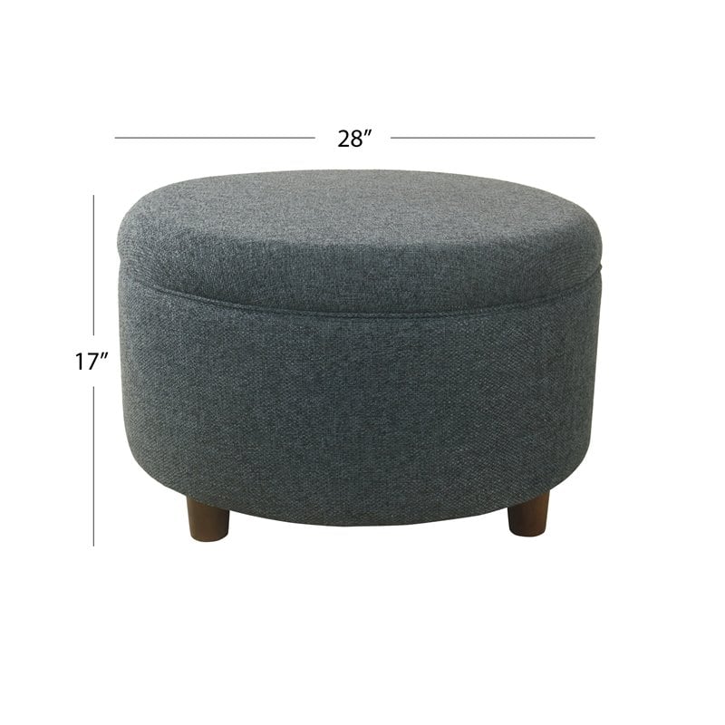 Pemberly Row Round Transitional Fabric Large Storage Ottoman in Textured Navy
