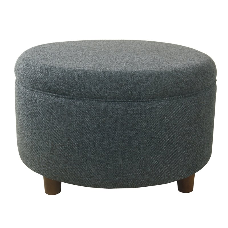 Pemberly Row Round Transitional Fabric Large Storage Ottoman in Textured Navy