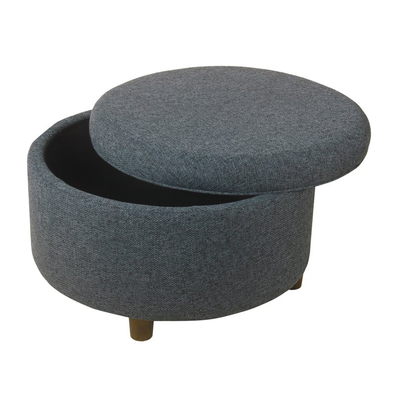 Pemberly Row Round Transitional Fabric Large Storage Ottoman in Textured Navy