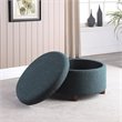 Pemberly Row Round Transitional Fabric Large Storage Ottoman in Textured Navy
