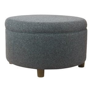 Pemberly Row Round Transitional Fabric Large Storage Ottoman in Textured Navy