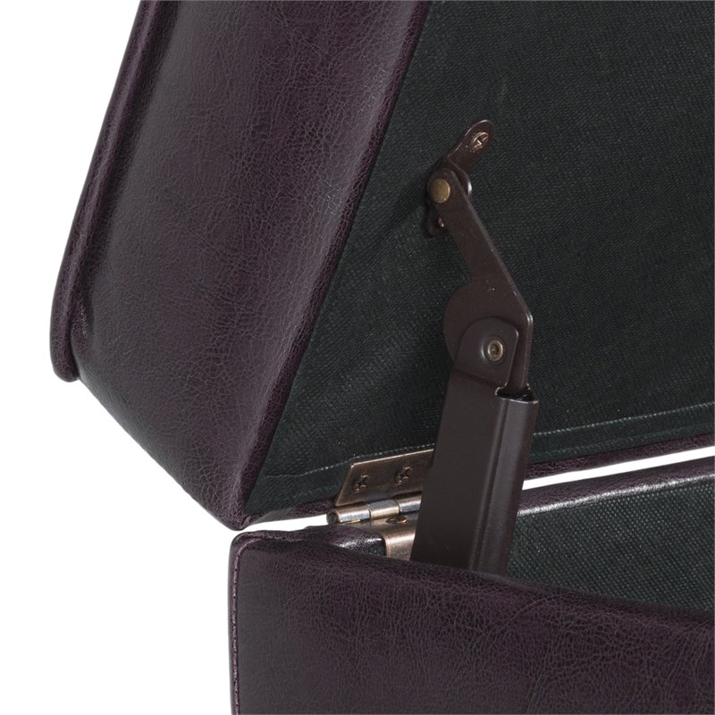 Pemberly Row Square Transitional Wood and Faux Leather Storage Ottoman in Brown