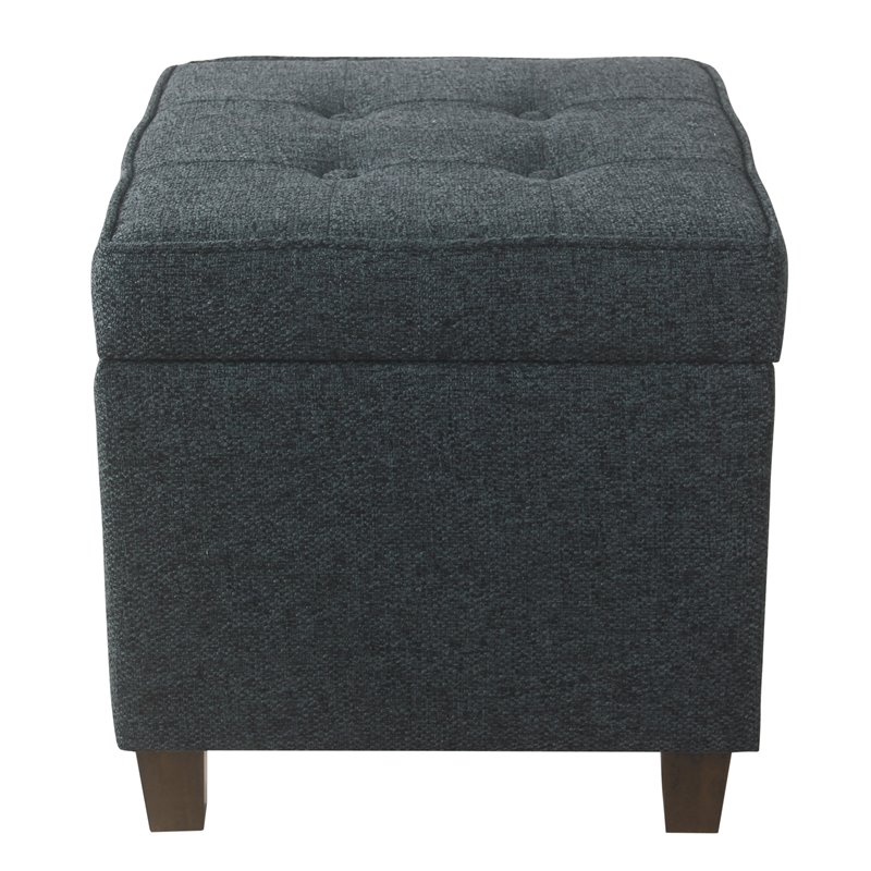 Pemberly Row Square Wood and Fabric Storage Ottoman in Textured Navy