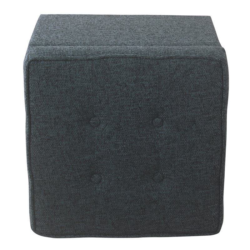 Pemberly Row Square Wood and Fabric Storage Ottoman in Textured Navy