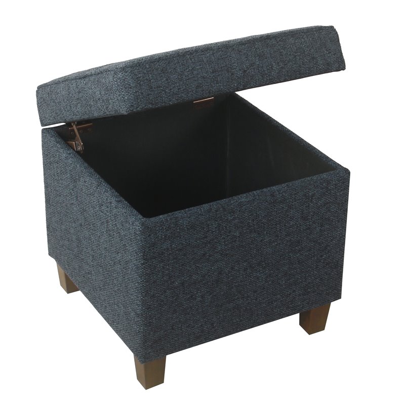 Pemberly Row Square Wood and Fabric Storage Ottoman in Textured Navy
