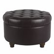 Pemberly Row Round Wood & Faux Leather Large Storage Ottoman in Brown