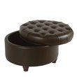 Pemberly Row Round Wood & Faux Leather Large Storage Ottoman in Brown