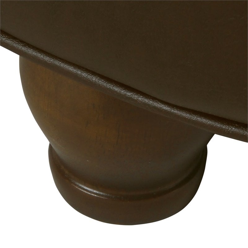 Pemberly Row Round Wood & Faux Leather Large Storage Ottoman in Brown
