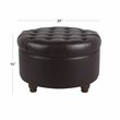 Pemberly Row Round Wood & Faux Leather Large Storage Ottoman in Brown
