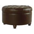 Pemberly Row Round Wood & Faux Leather Large Storage Ottoman in Brown