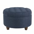 Pemberly Row Round Wood & Fabric Large Storage Ottoman in Navy Blue