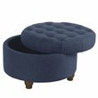 Pemberly Row Round Wood & Fabric Large Storage Ottoman in Navy Blue