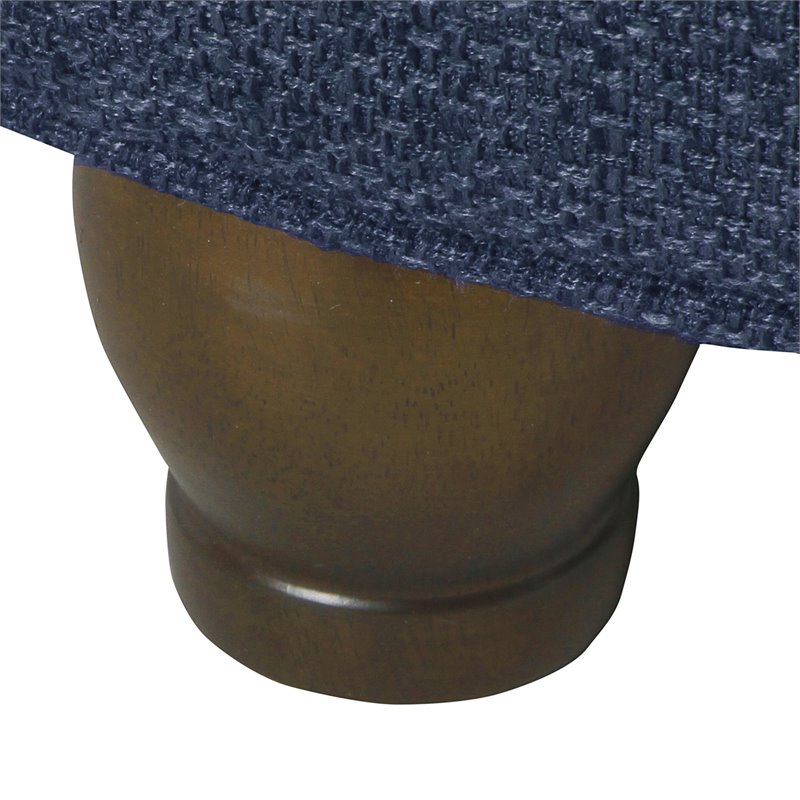 Pemberly Row Round Wood & Fabric Large Storage Ottoman in Navy Blue