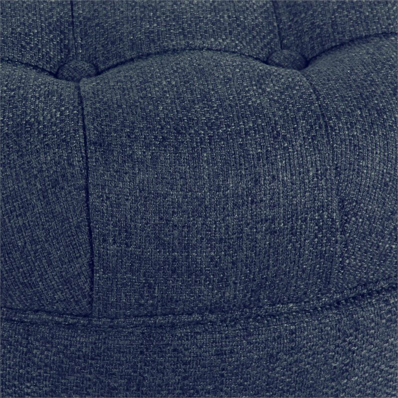 Pemberly Row Round Wood & Fabric Large Storage Ottoman in Navy Blue